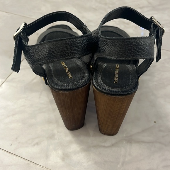 Beautiful made in Italy, pebbled, leather wood wedges - Picture 4 of 7